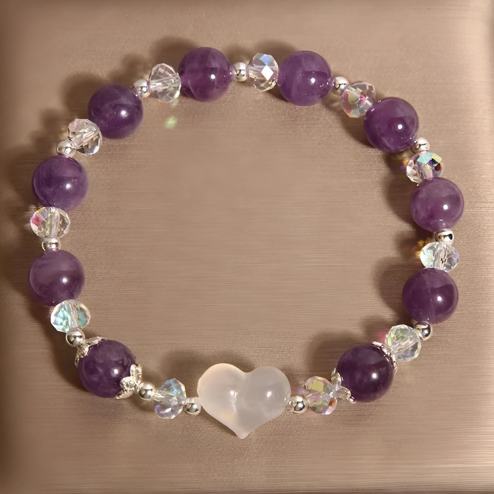 Natural amethyst bracelet with white agate love heart crystal beads light luxury women's accessory