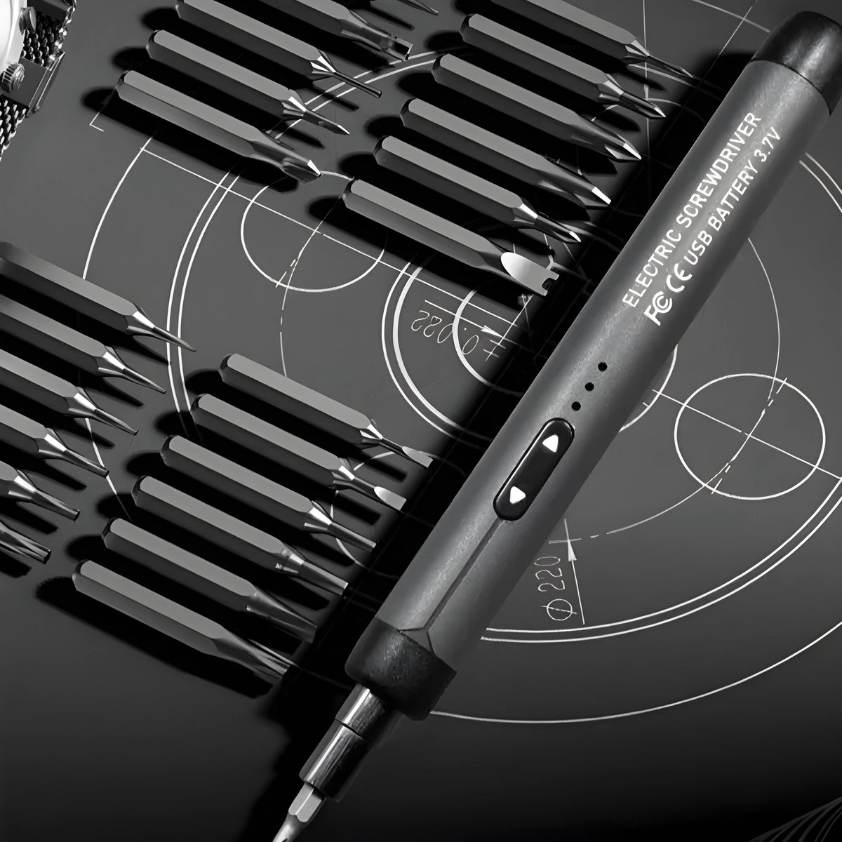 46-in-1 electric screwdriver portable rechargeable 4.2V lithium battery 340g gray with alloy screwdriver