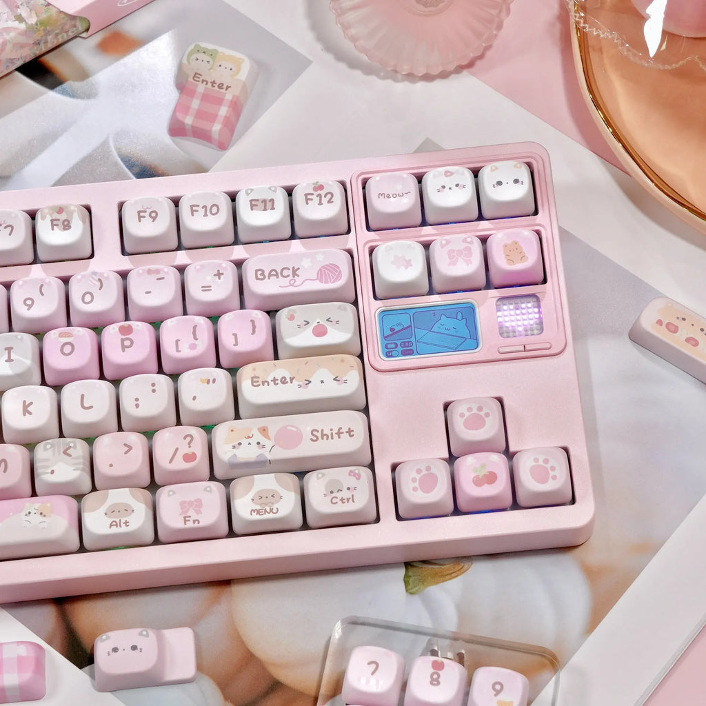 MOA pink cartoon design key caps with five-sided sublimation printing for mechanical keyboards