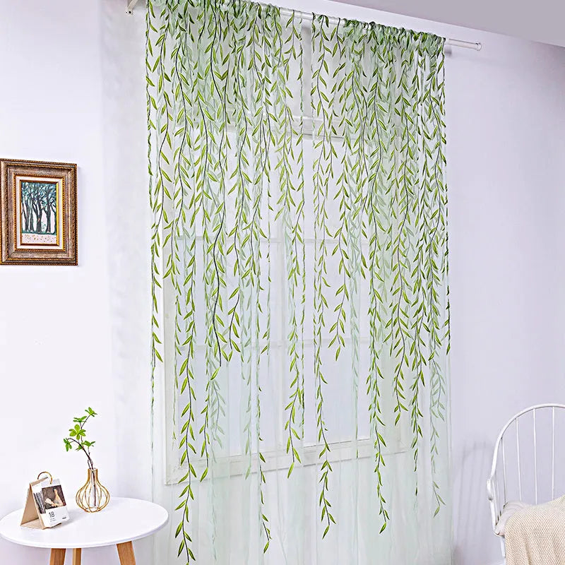 Inverted willow wicker offset printing curtain for living room balcony window screen in green colour