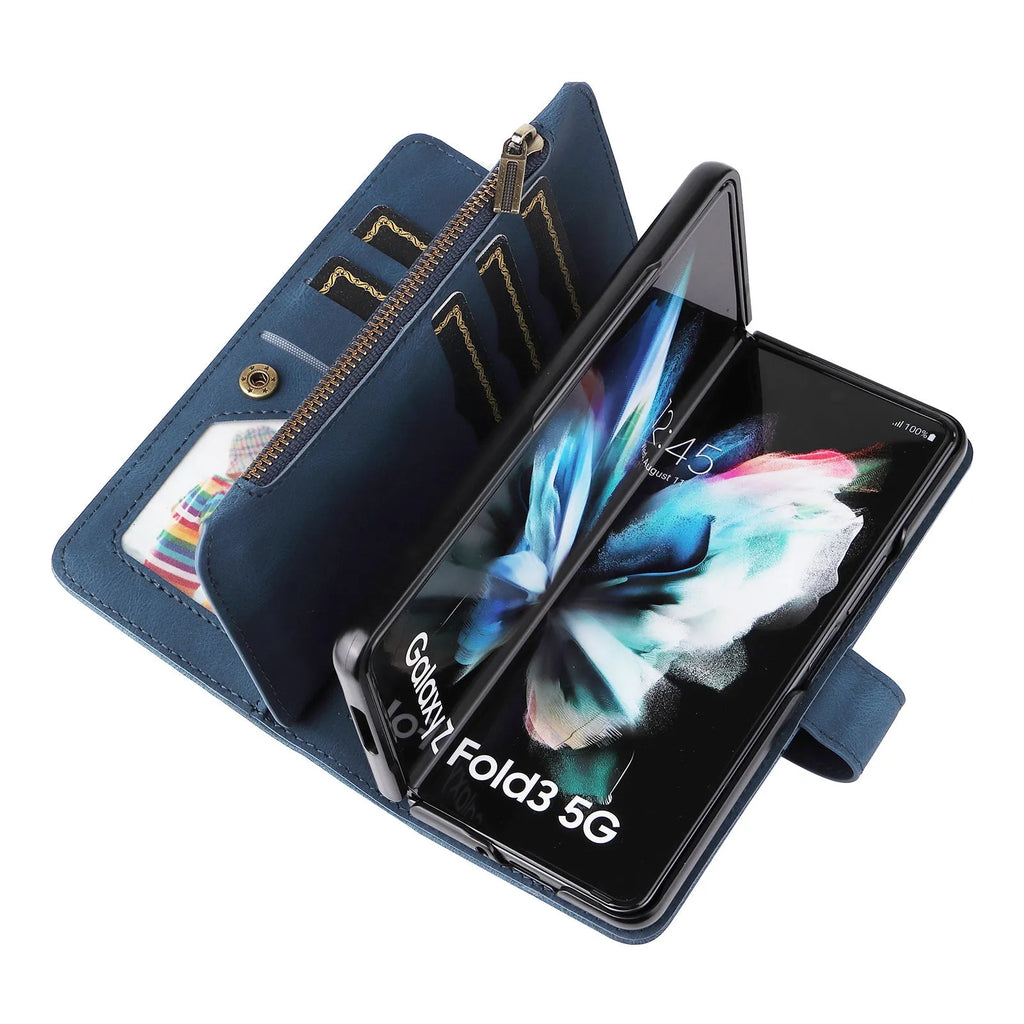 Z Fold 4 wallet case in pink, black, red or blue with zipper, flip bracket and PU TPU cover