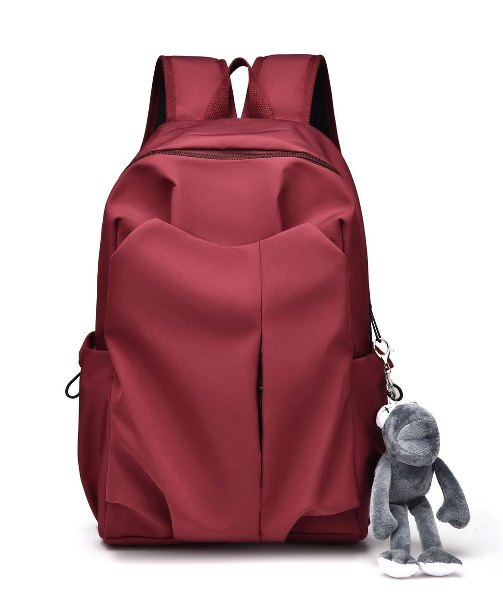 Casual large capacity Oxford cloth backpack in black with curved shoulder straps and sewing line detail