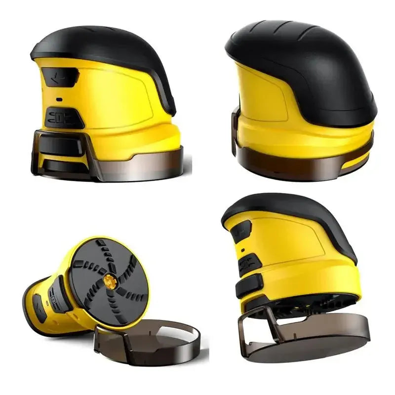 Yellow cordless electric ice scraper with USB charging cable for car windscreen deicing