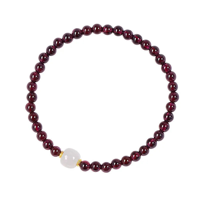 Natural garnet bracelet with U-shaped design showing 4mm and 6mm bead size options