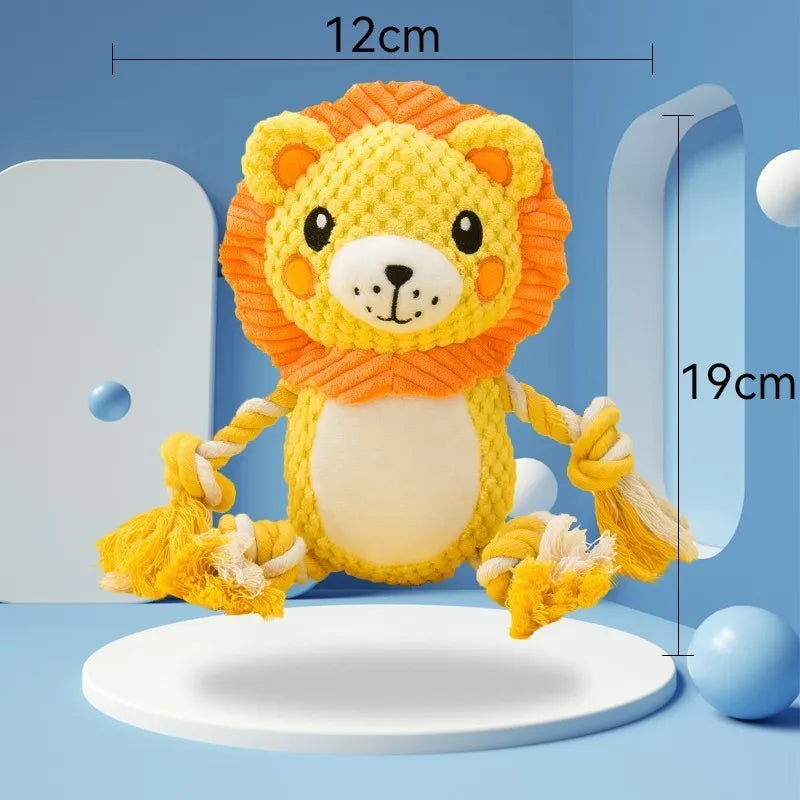 Lion and monkey plush squeaky dog toys bundle for medium to large breeds