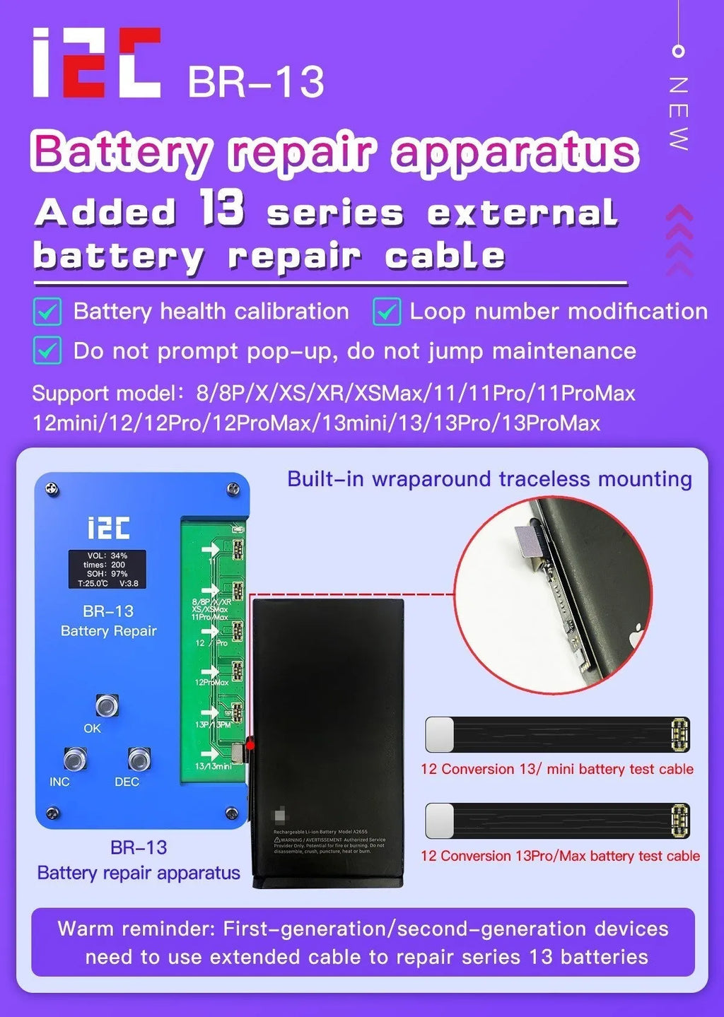 i2c battery data recovery instrument with plastic housing and external cables for iPhone repair