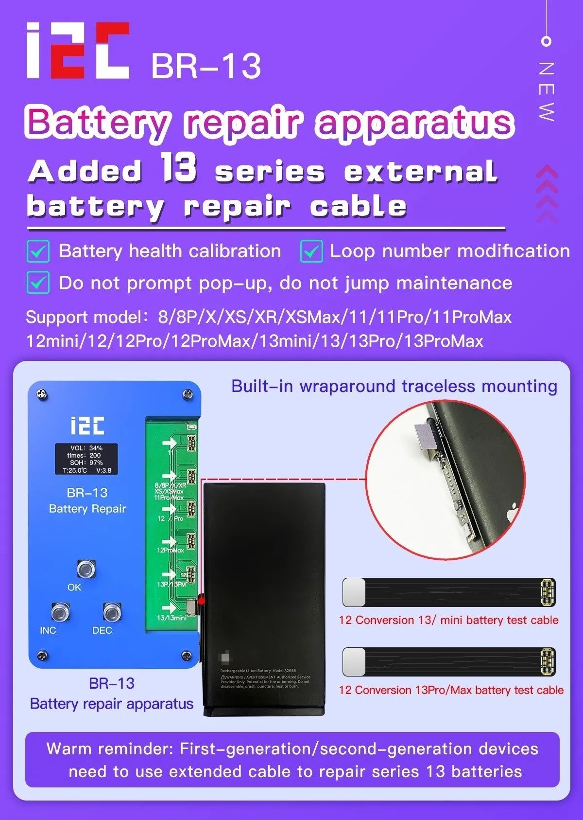 i2c battery data recovery instrument with plastic housing and external cables for iPhone repair