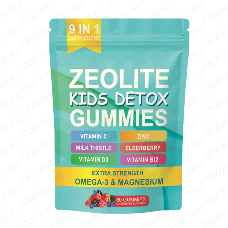 Bottle of Zeolite Gummy Kids Detox Gummies 60 count with natural mixed berry flavour