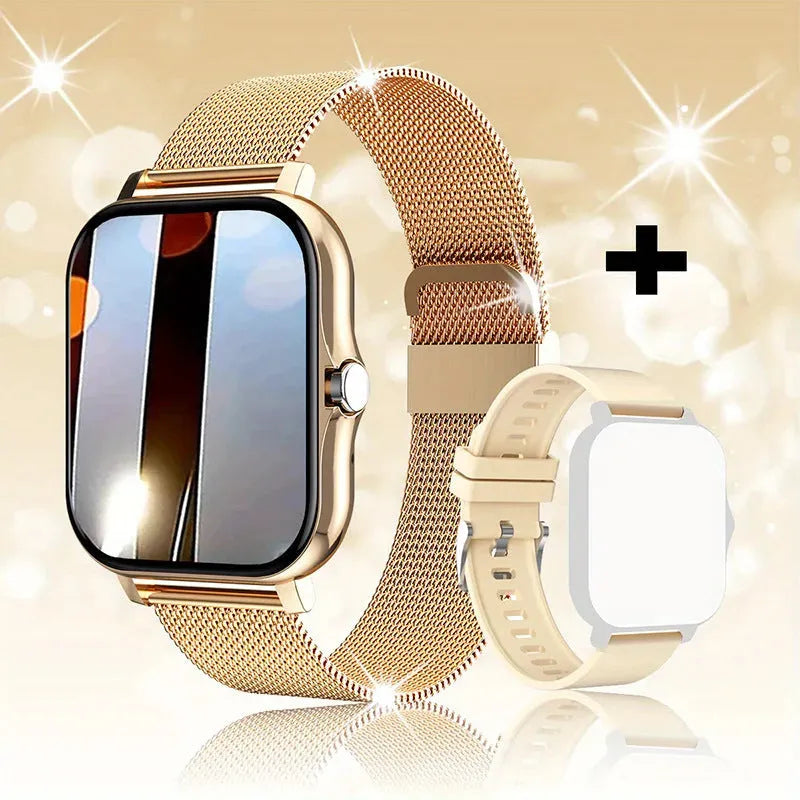 Smart watch with 144-inch touchscreen display showing health metrics and call functions