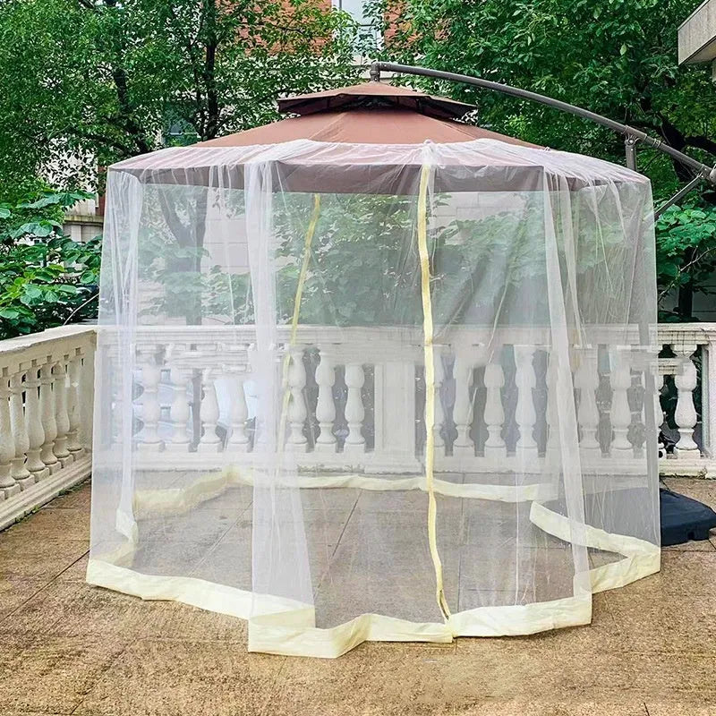 Outdoor sunshade umbrella tent with mosquito netting in beige colour