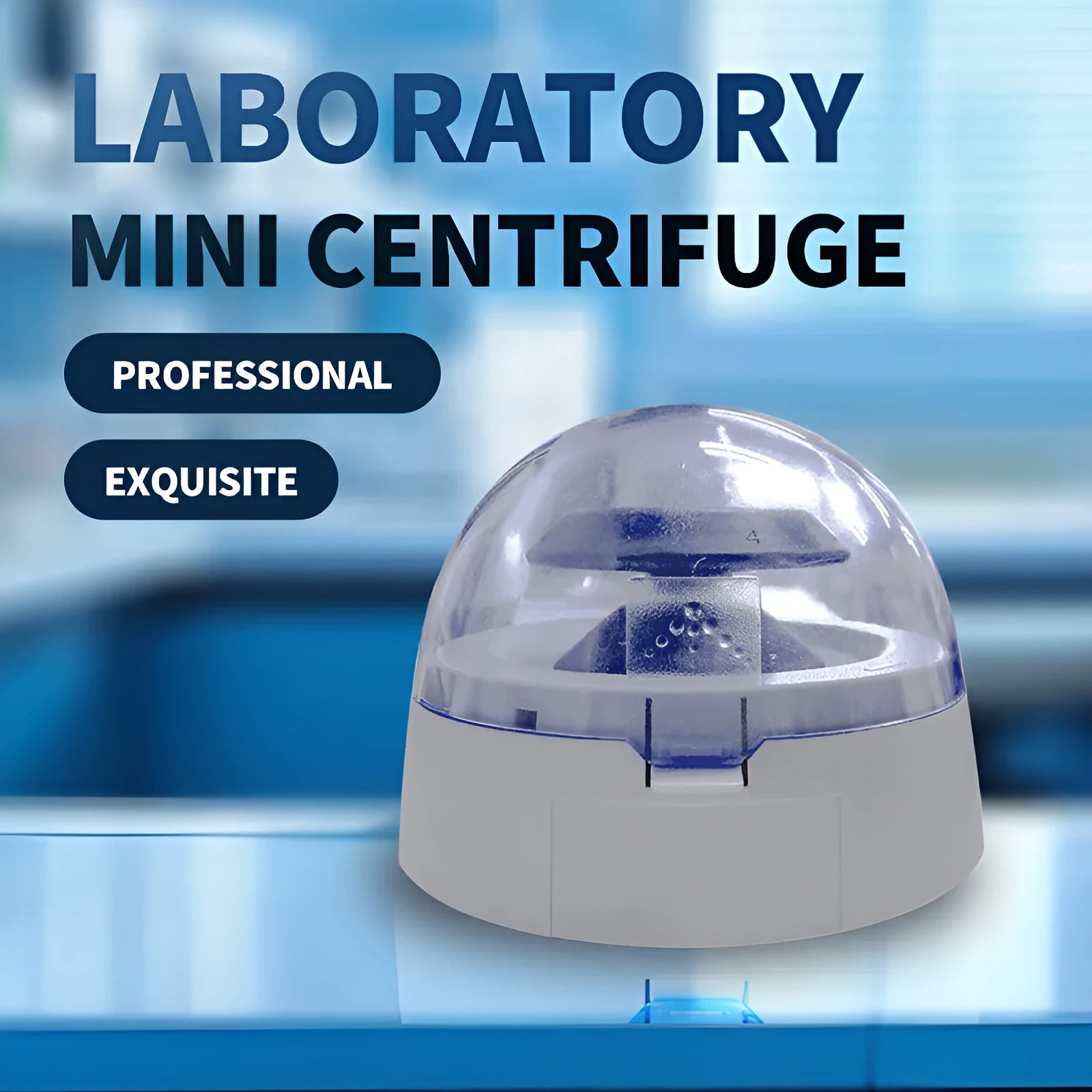 Mini laboratory centrifuge with compact benchtop design measuring 157 by 170 by 120 millimeters
