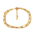 Women's double layer titanium steel bracelet with geometric lines in gold or silver electroplate