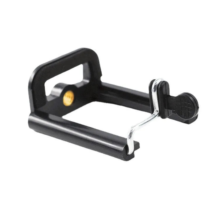 Black plastic mobile phone clip holder with universal hose bracket for versatile smartphone mounting