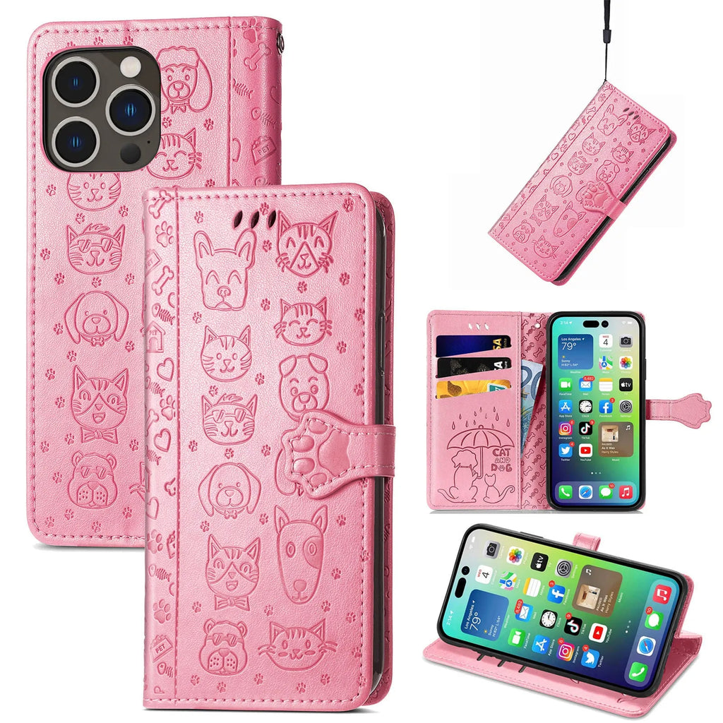 iPhone 16 TPU leather phone case with invisible bracket in pink, blue, rose gold, purple, gold, grey, green or yellow.