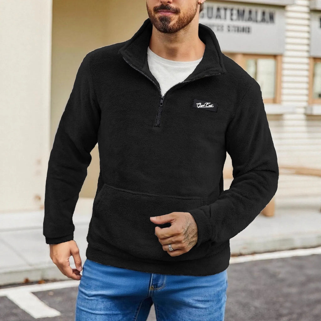 Stand collar loose long sleeve half-zip sweatshirt in grey, front view