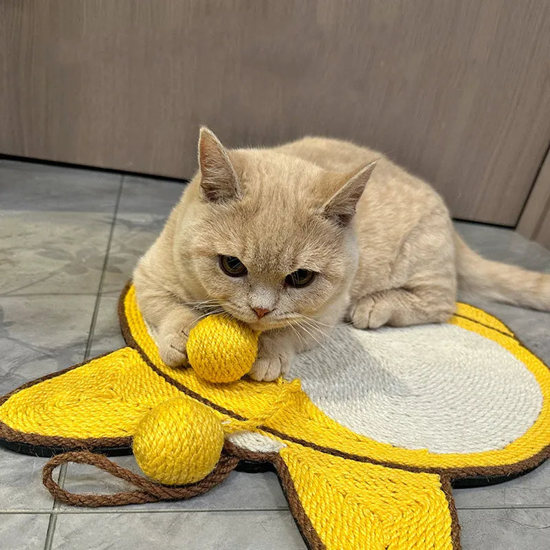 Yellow Corgi design cat scratching board with natural sisal surface on anti-slip base