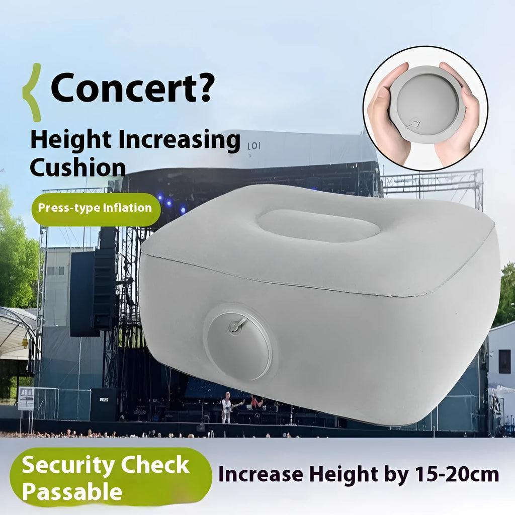 Inflatable seat cushion with flocked texture shown inflated and folded
