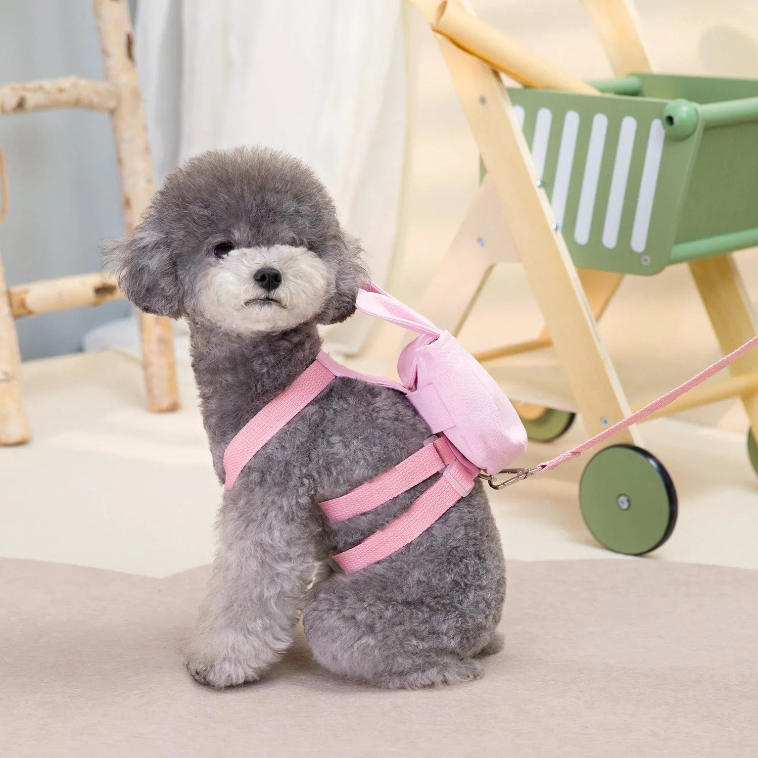 Canvas pet dog backpack in denim style, brown colour, size S/L for small and large dogs