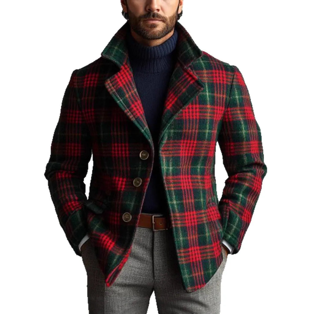 Men's retro red striped jacket, slim fit, long sleeve, cotton blend, polyester lining