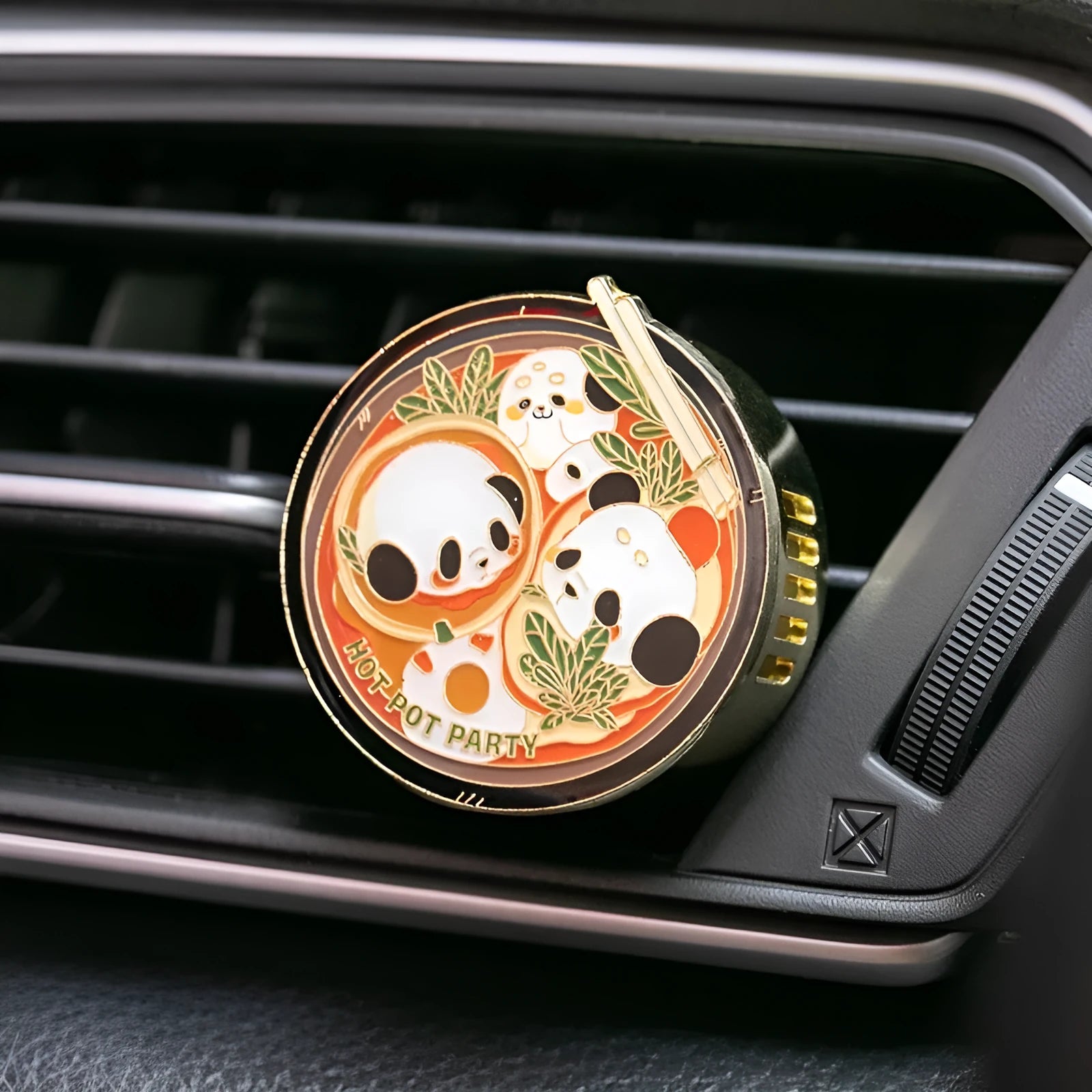Panda hot pot design car air freshener with clip-on vent mount and diatomaceous earth fragrance tablets