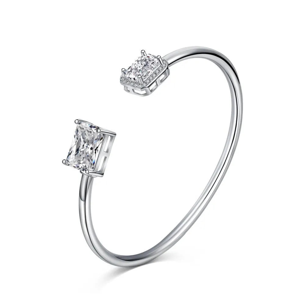 925 sterling silver opening bracelet for women with quadrilateral element, 16cm or 18cm, silver finish