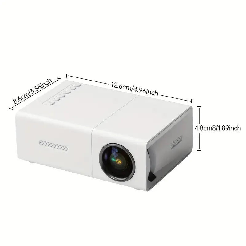 M100 mini home LED projector in black colour showing remote control and power cables