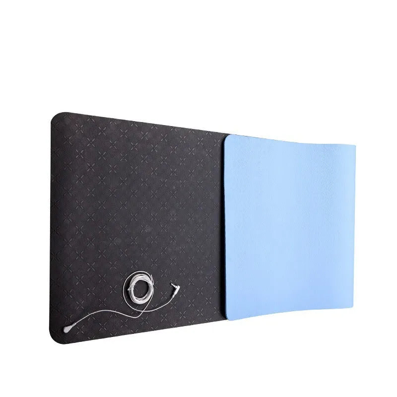 Blue conductive grounding yoga mat with plants pattern measuring 182 x 61 cm with 5mm thickness