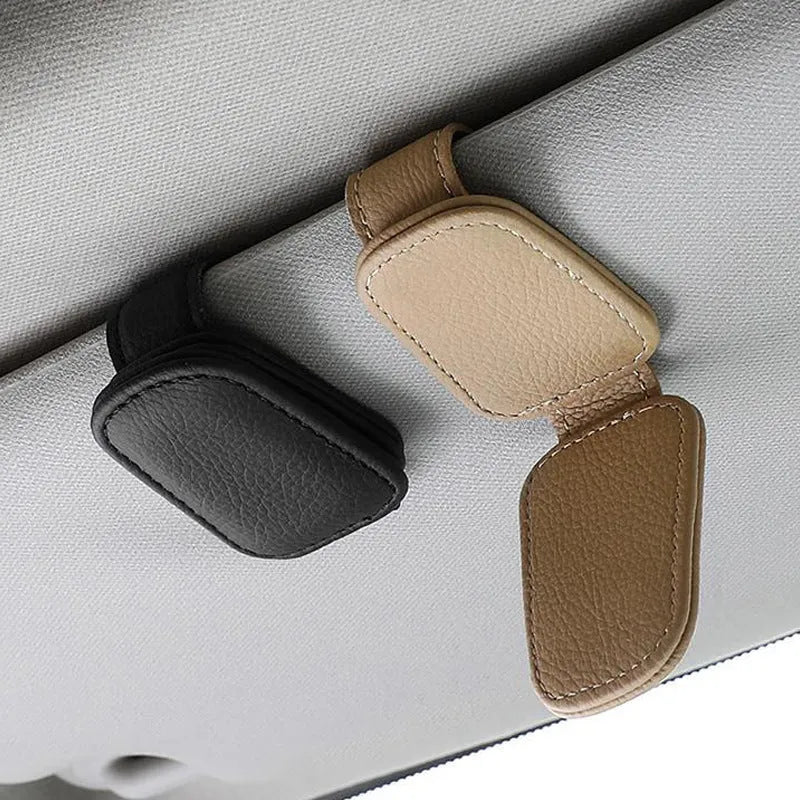 PU leather car sunglasses holder clip in universal size for sun visor mounting