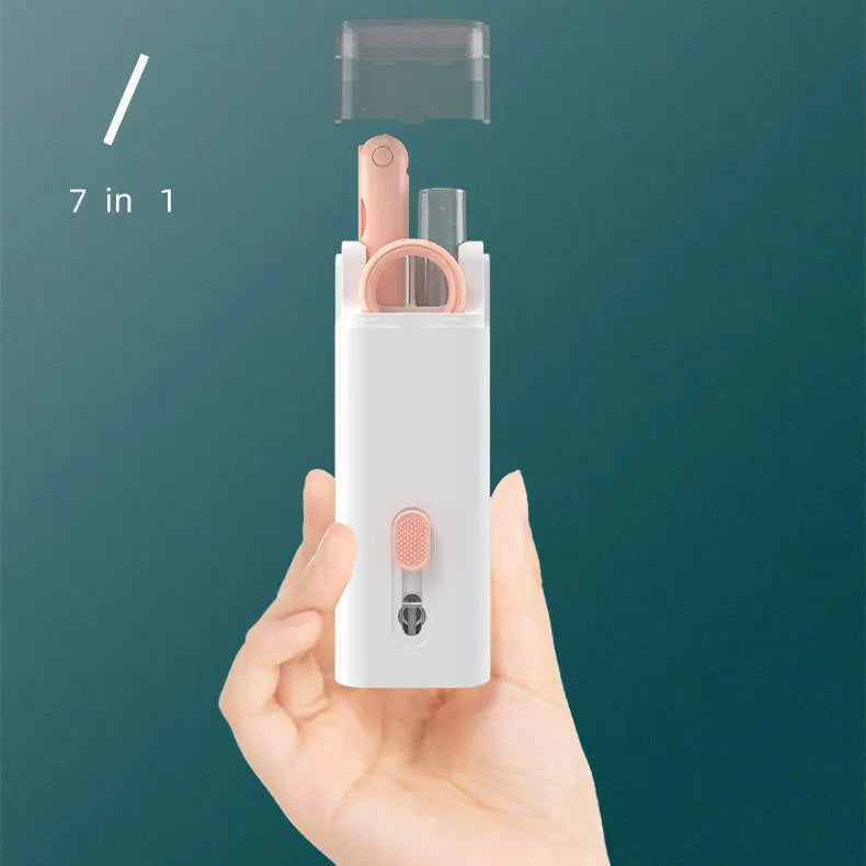 Multifunctional cleaning pen set with keycap puller, brush, spray bottle, and cloth for electronics