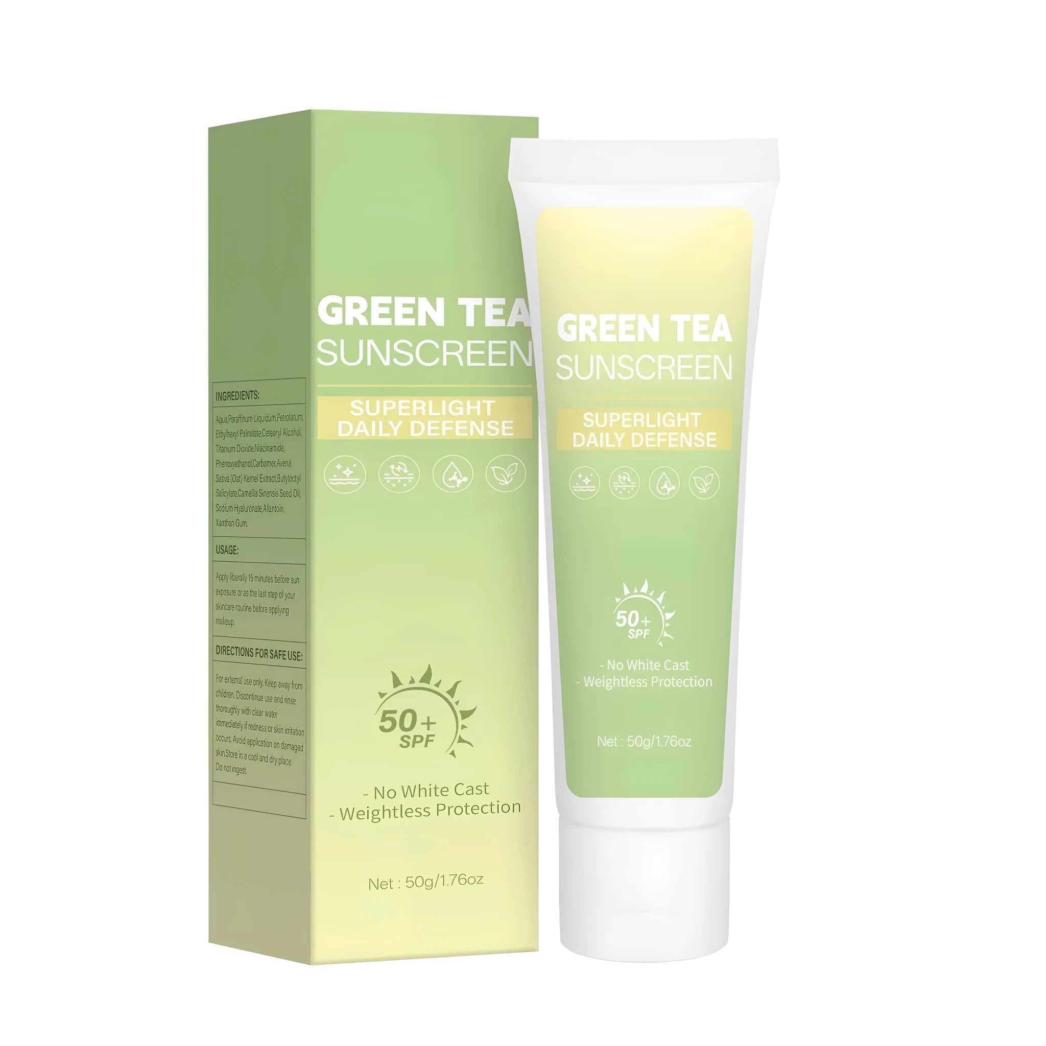 30ml green tea sunscreen cream tube with FP-E017 specification for facial UV protection