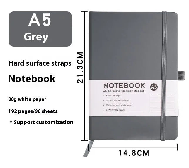 A5 diary notebook with soft skin-feel PU leather cover, strap closure, and horizontal line inner pages