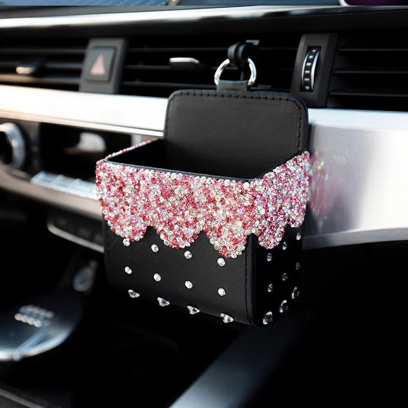 Car storage box 110x110mm in White or White diamond with leather finish and handmade Czech rhinestones