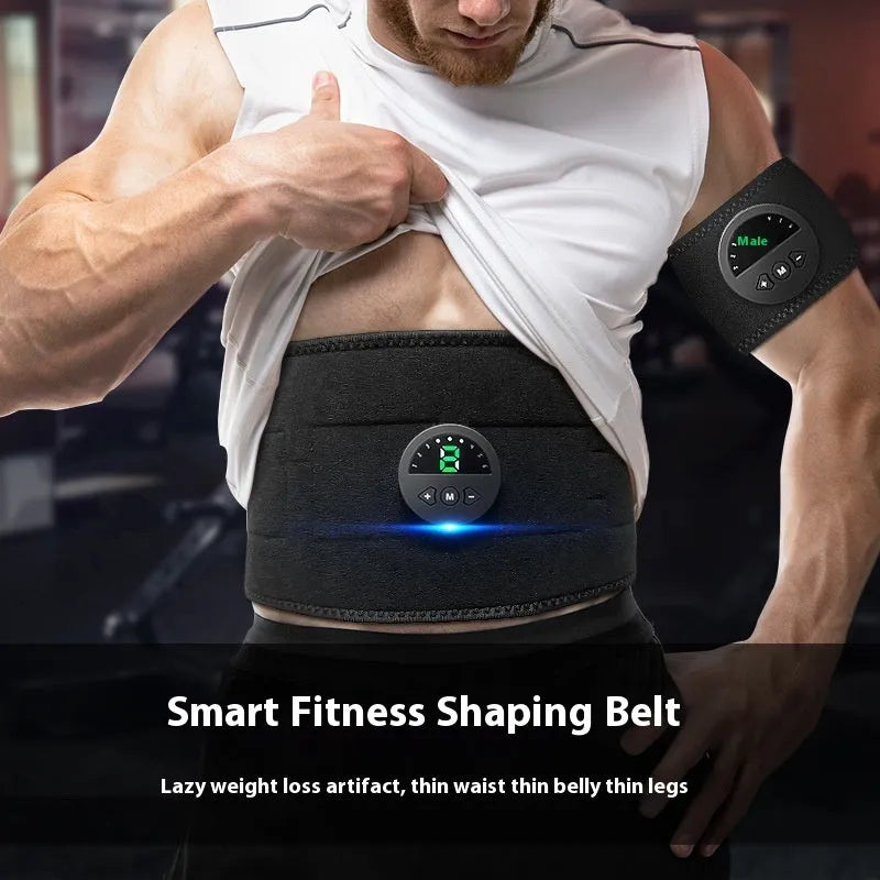 Shaping sweat waist fitness belt with display screen showing 120cm measurement