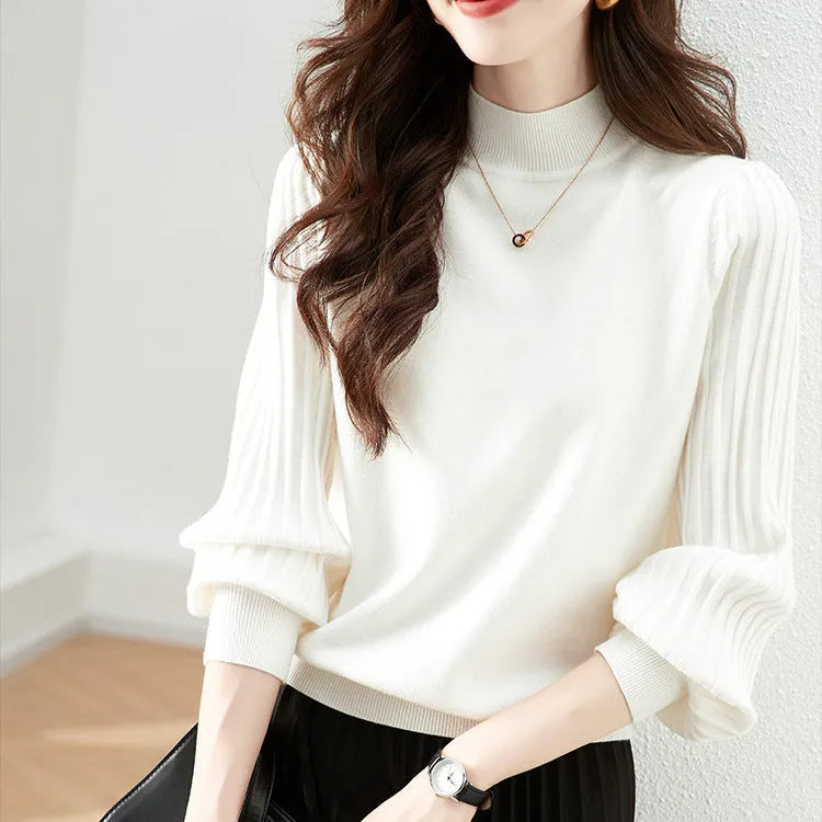 Slim fit half turtleneck shirt in core-spun yarn with spandex, shown in apricot colour with regular sleeves