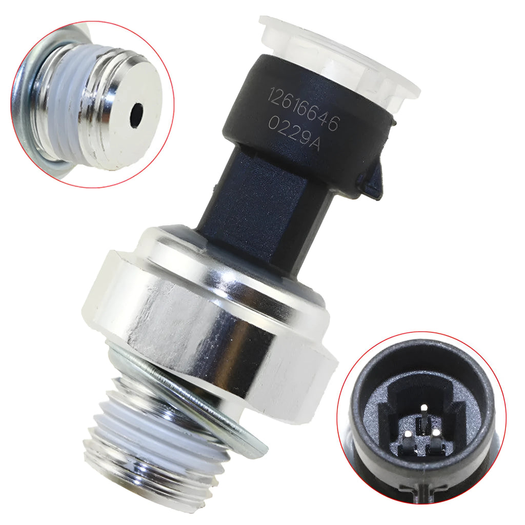 GM oil pressure sensor with part numbers for Buick Regal and Chevrolet vehicles