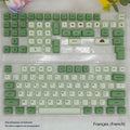 Set of 124 matcha green PBT keycaps with white legends for a mechanical keyboard