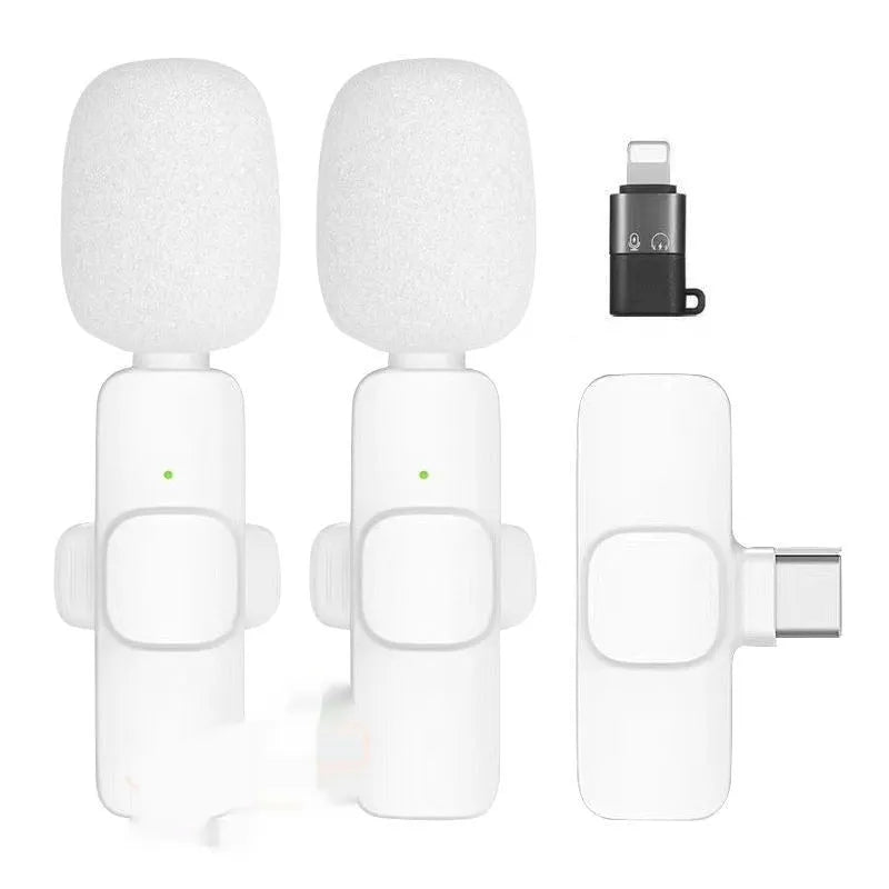 White wireless neckline clip microphone on lapel for Android recording and live broadcast use