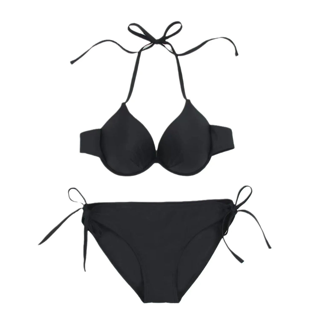 Women's rose red bikini swimsuit with steel bracket underwire for swimming support