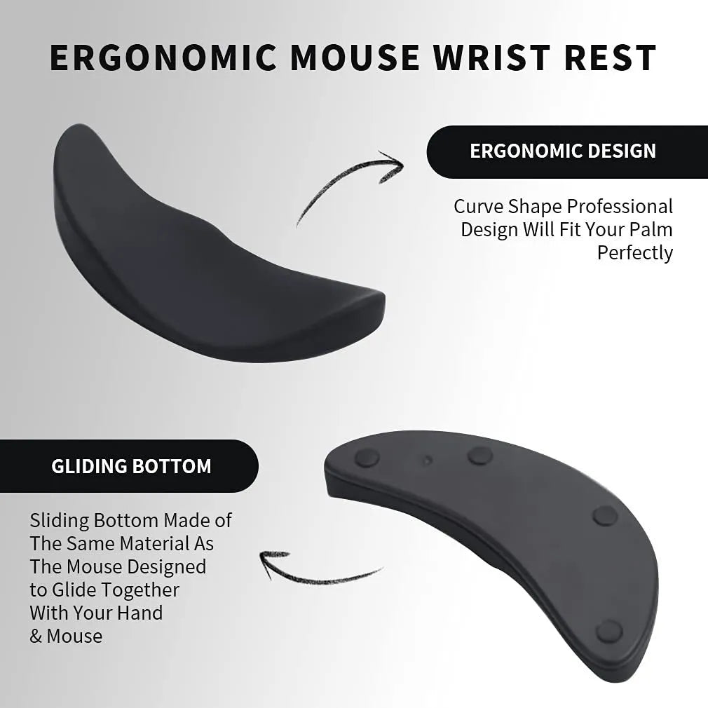 Ergonomic silicone mouse wrist rest pad with black gliding surface for right hand use