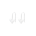 Silver coloured heart-shaped earrings with three-dimensional design and ear hooks