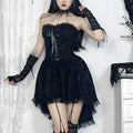 Black gothic flocking bra trailing dress with bow detail sleeveless nylon
