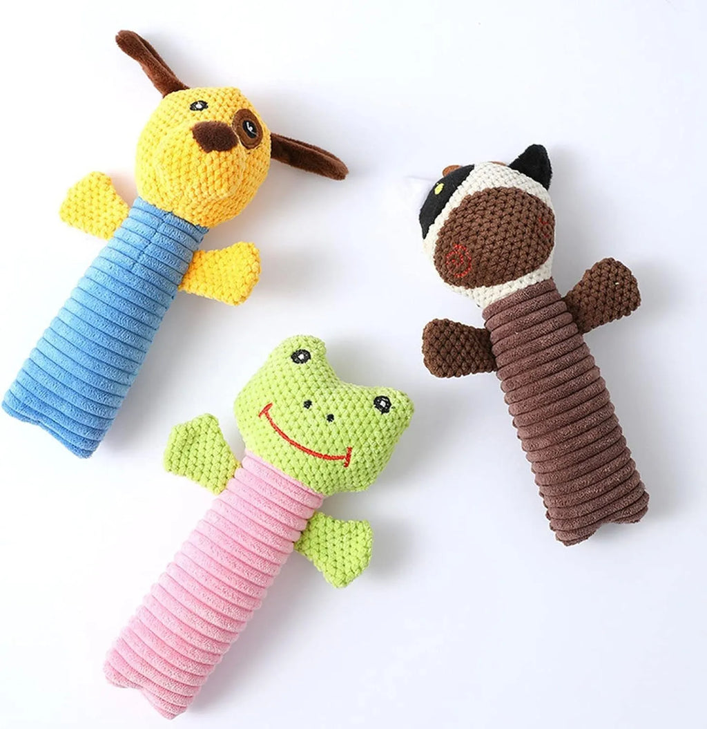 Soft plush squeaky dog chew toy in animal shape with dental cleaning function