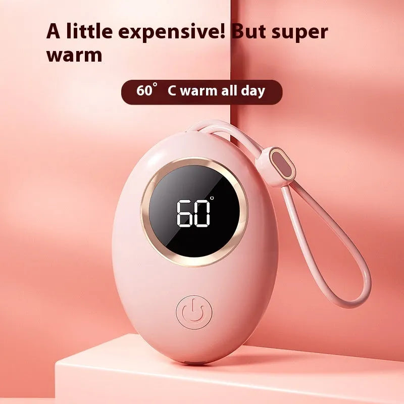 USB digital display hand warmer power bank in pink colour with aluminium heating technology