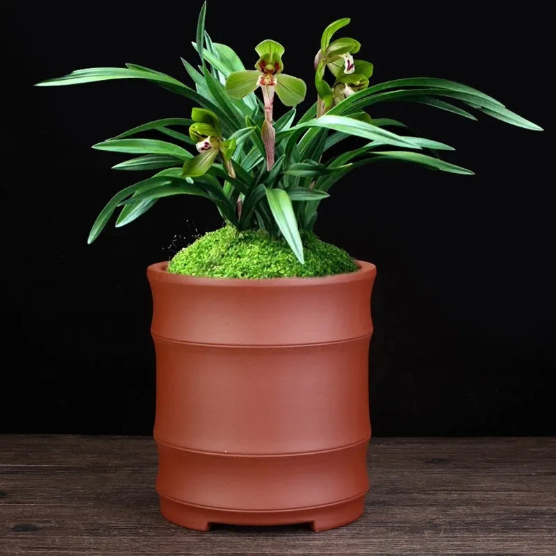 Fine Zisha flowerpot large diameter bamboo joint black purple sand clay with pallet