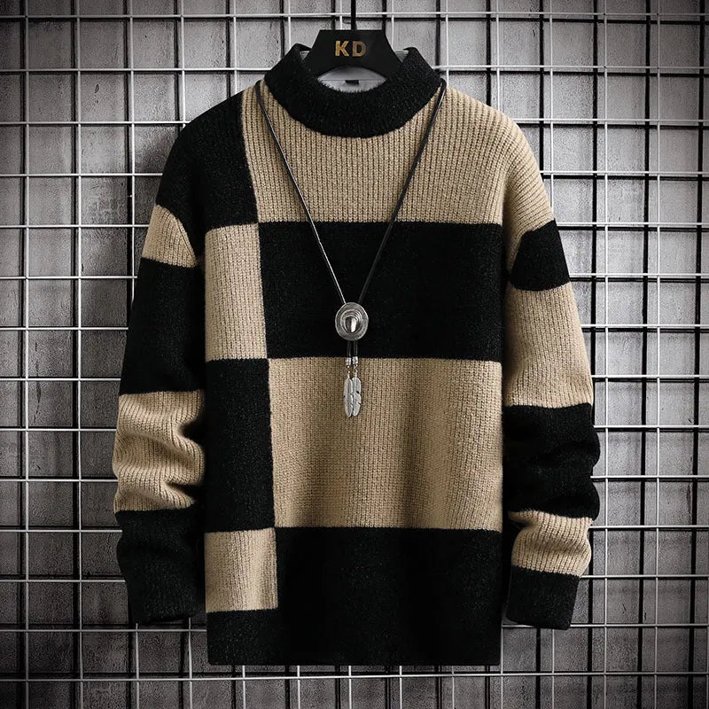 Men's thickened modal cardigan sweater coat in colour-block design, loose fit, front view
