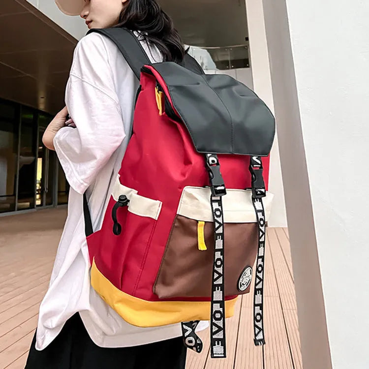 Colour matching Oxford cloth backpack shown in black, green, and red colour options