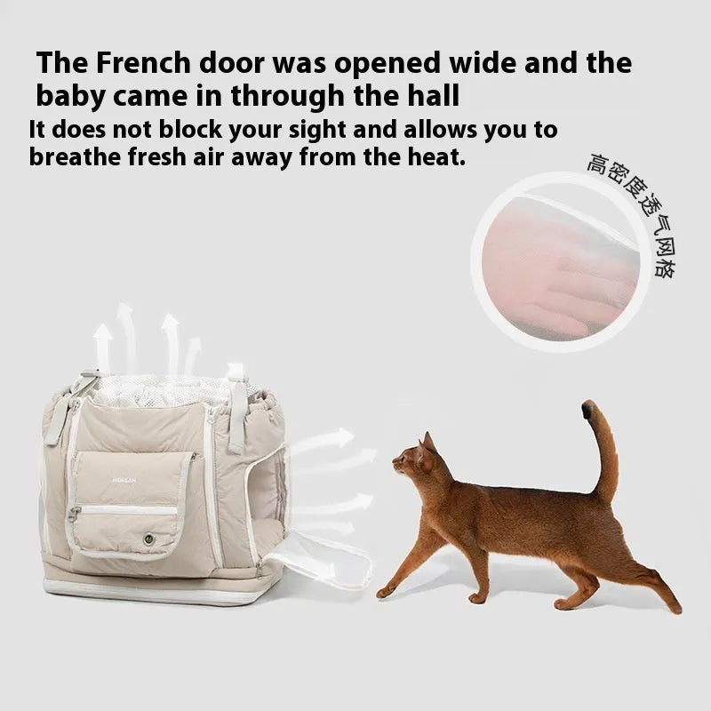 Lightweight nylon pet chest bag in Almond Custard colour for cats and dogs under 7kg