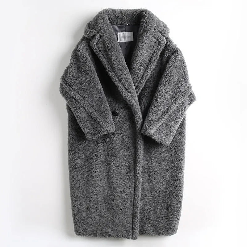 Women's long wool and alpaca fleece fibre coat in urban style, medium length 65cm, available in multiple colours
