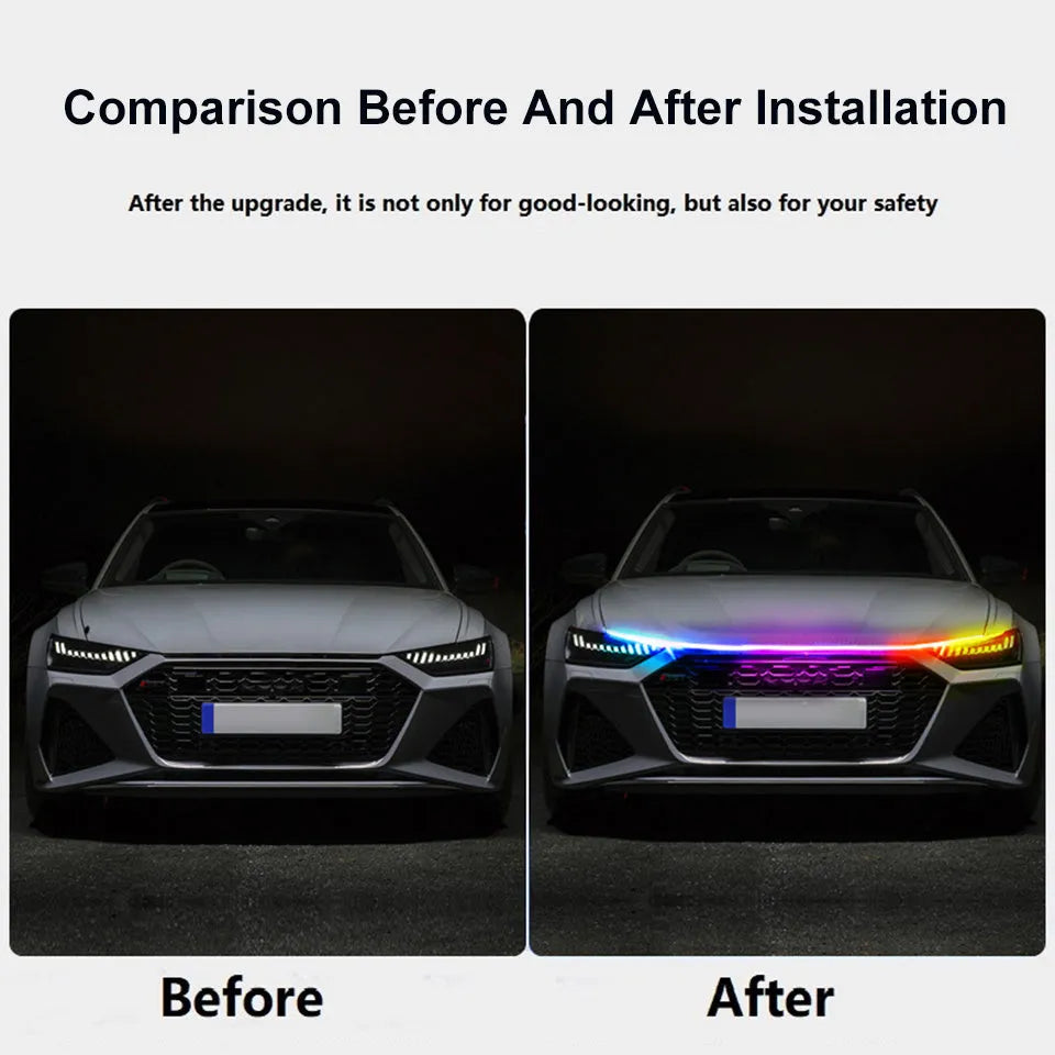 PVC and LED automotive light strip for GM car engine cover installation in various lengths and colours.
