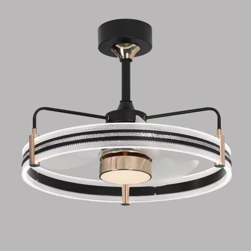Modern black ceiling fan light with remote control and acrylic lampshade